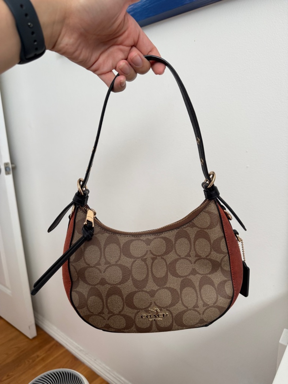 Coach Khleo Hobo Monogram Brown Signature Canvas Shoulder Bag with Suede Sides